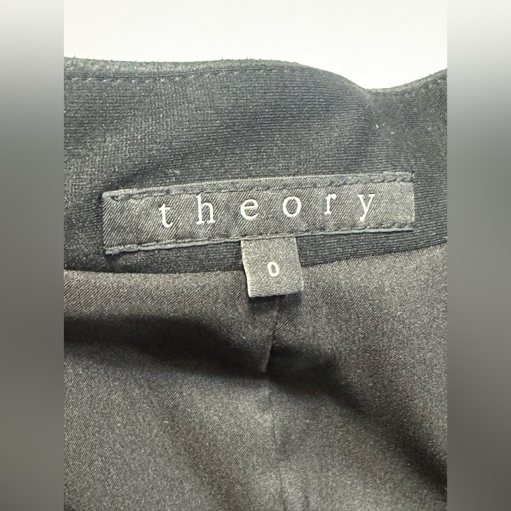 Theory Lanai Open Front Collarless Blazer Wool Blend Italian Fabric Black Size 0 - Picture 3 of 9